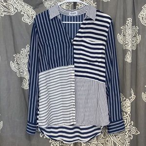 Express Blue White Stripe Print Portofino Shirt